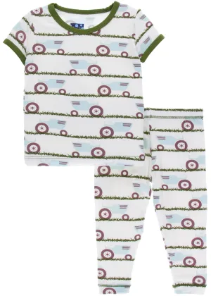 KicKee Pants Natural Tractor and Grass S/S Pajama Set with Pants