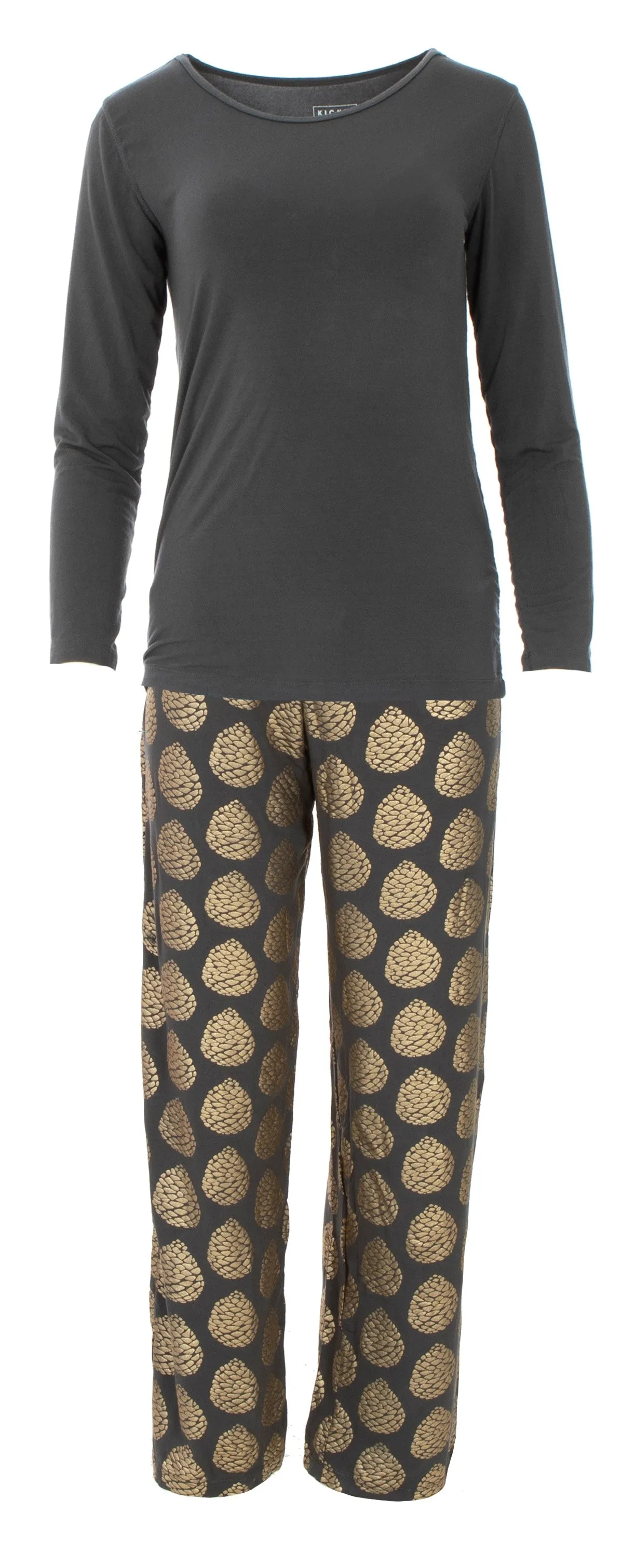 KicKee Pants Pewter Pinecones Women's L/S Loosey Goosey Tee & Pant Set