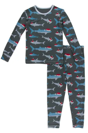 KicKee Pants Pewter Santa Sharks L/S Pajama Set