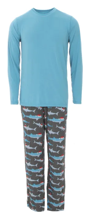 KicKee Pants Pewter Santa Sharks Men's L/S Pajama Set