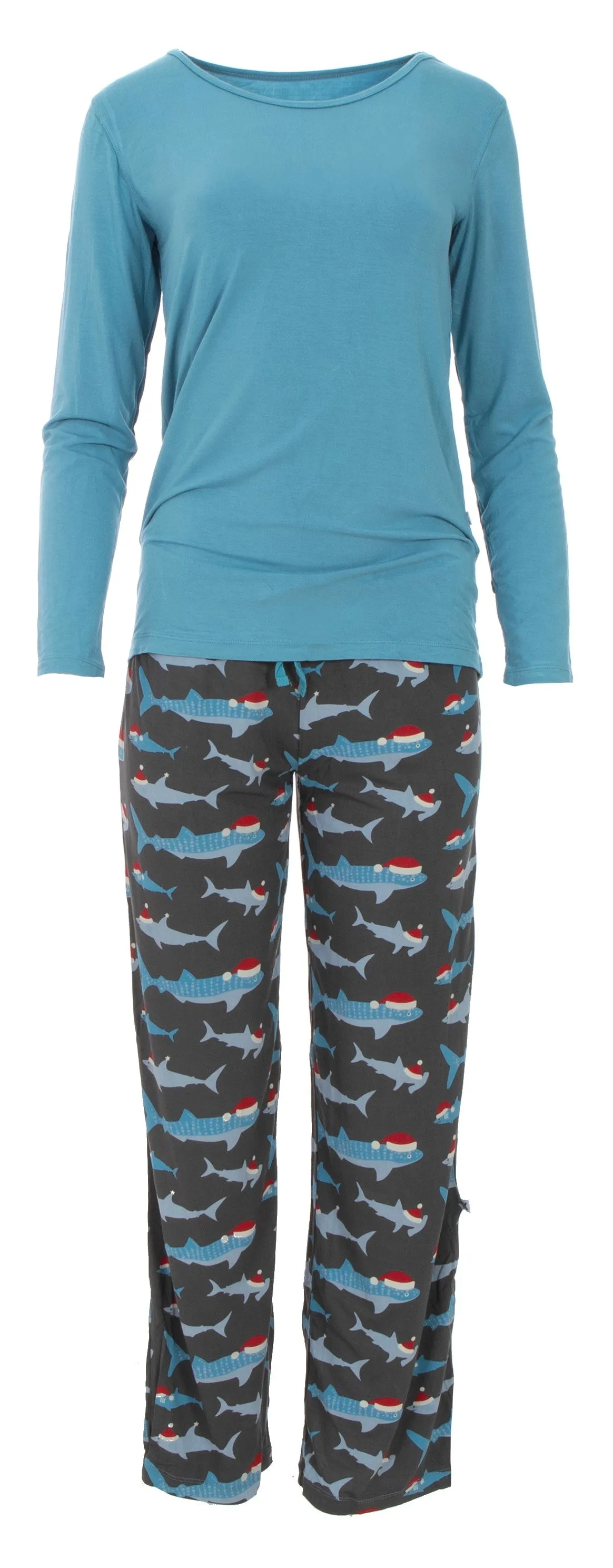 KicKee Pants Pewter Santa Sharks Women's L/S Loosey Goosey Tee & Pant Set