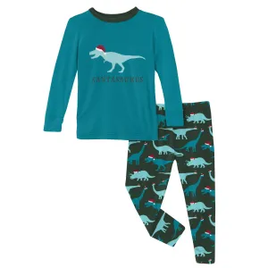 KicKee Pants Santa Dinos Graphic Tee L/S Pajama Set