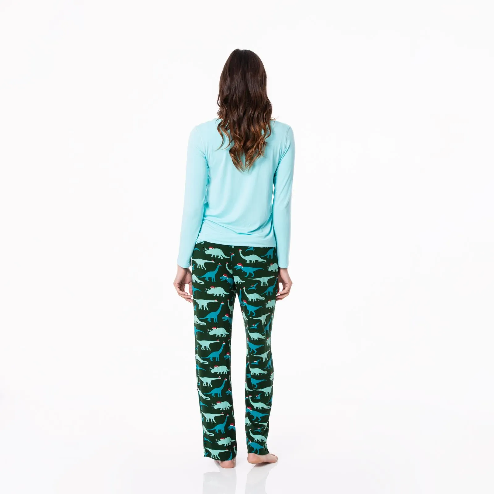 KicKee Pants Santa Dinos Women's L/S Loosey Goosey Tee & Pant Set