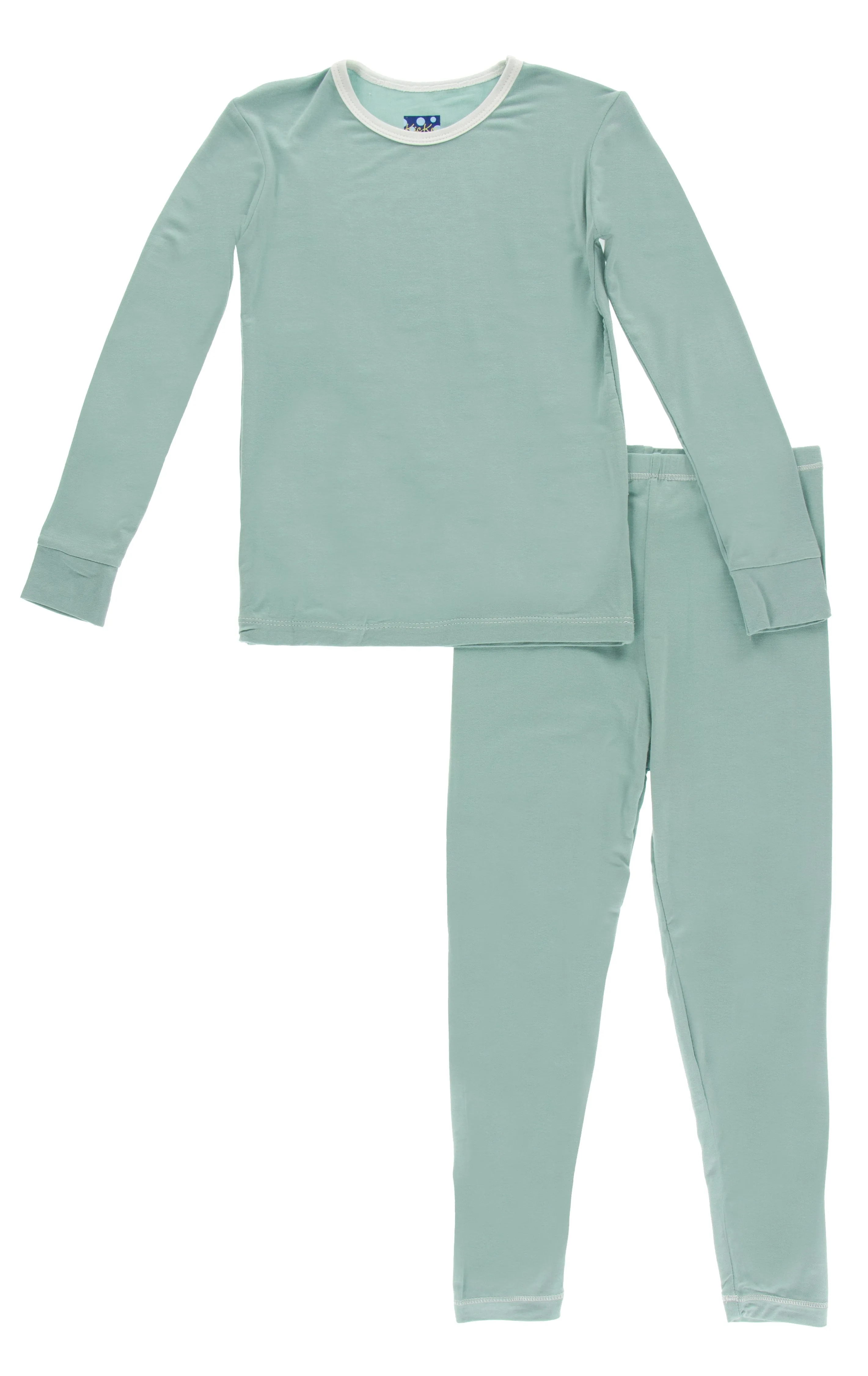 KicKee Pants Solid Jade with Natural L/S Pajama Set