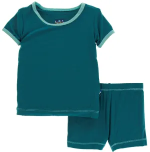 KicKee Pants Solid Oasis with Glacier S/S Pajama Set with Shorts