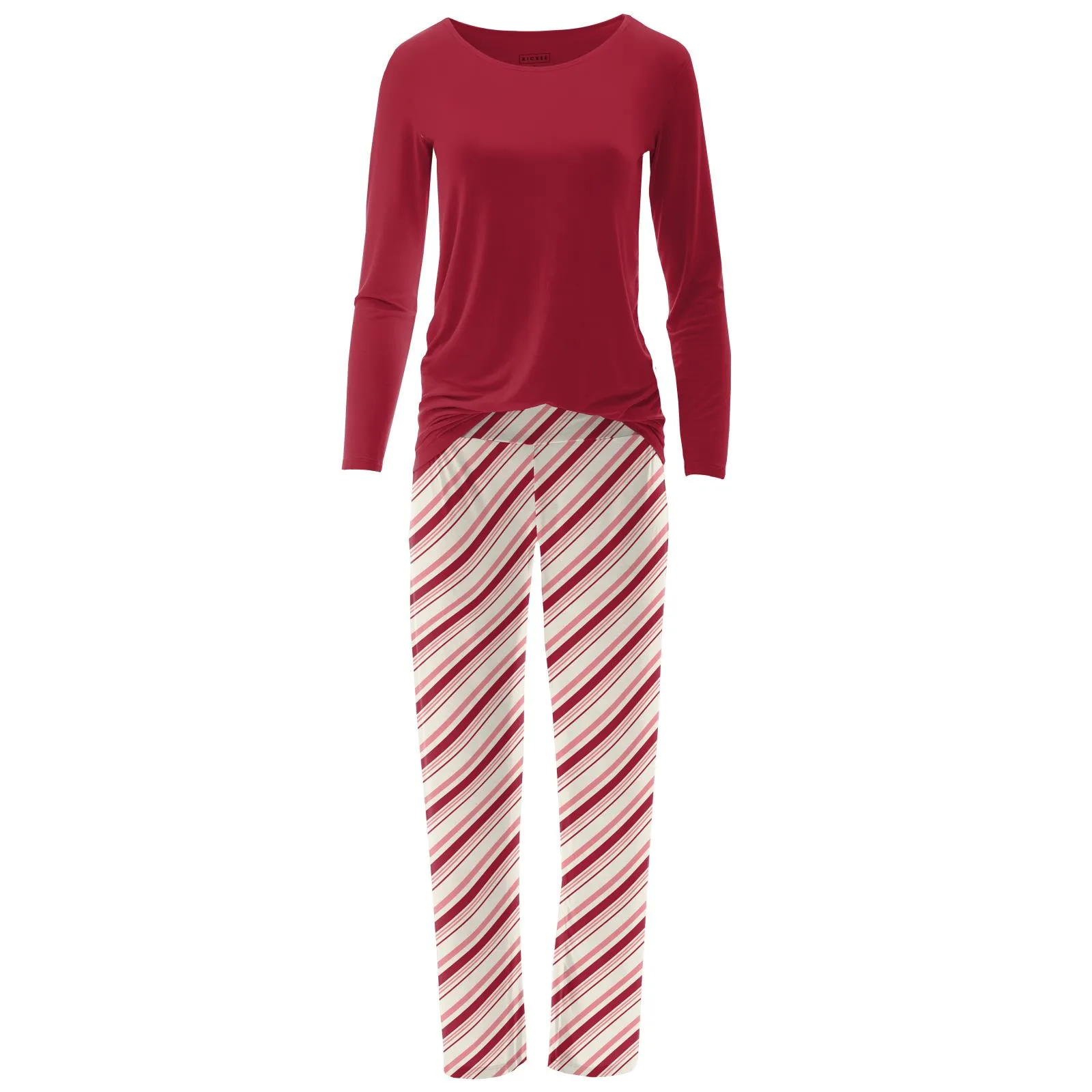 KicKee Pants Strawberry Candy Cane Stripe Women's L/S Loosey Goosey Tee & Pant Set