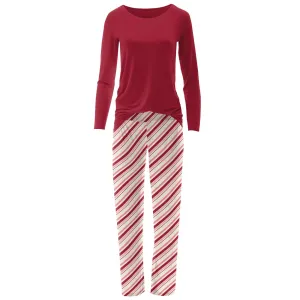 KicKee Pants Strawberry Candy Cane Stripe Women's L/S Loosey Goosey Tee & Pant Set