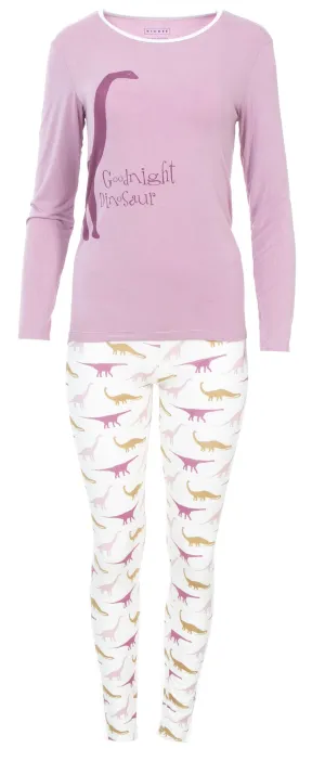 KicKee Pants Sweet Pea Goodnight Dinosaur Women's L/S Fitted Pajama Set