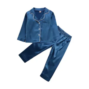 Kids Baby Satin Pyjamas - Dark Blue