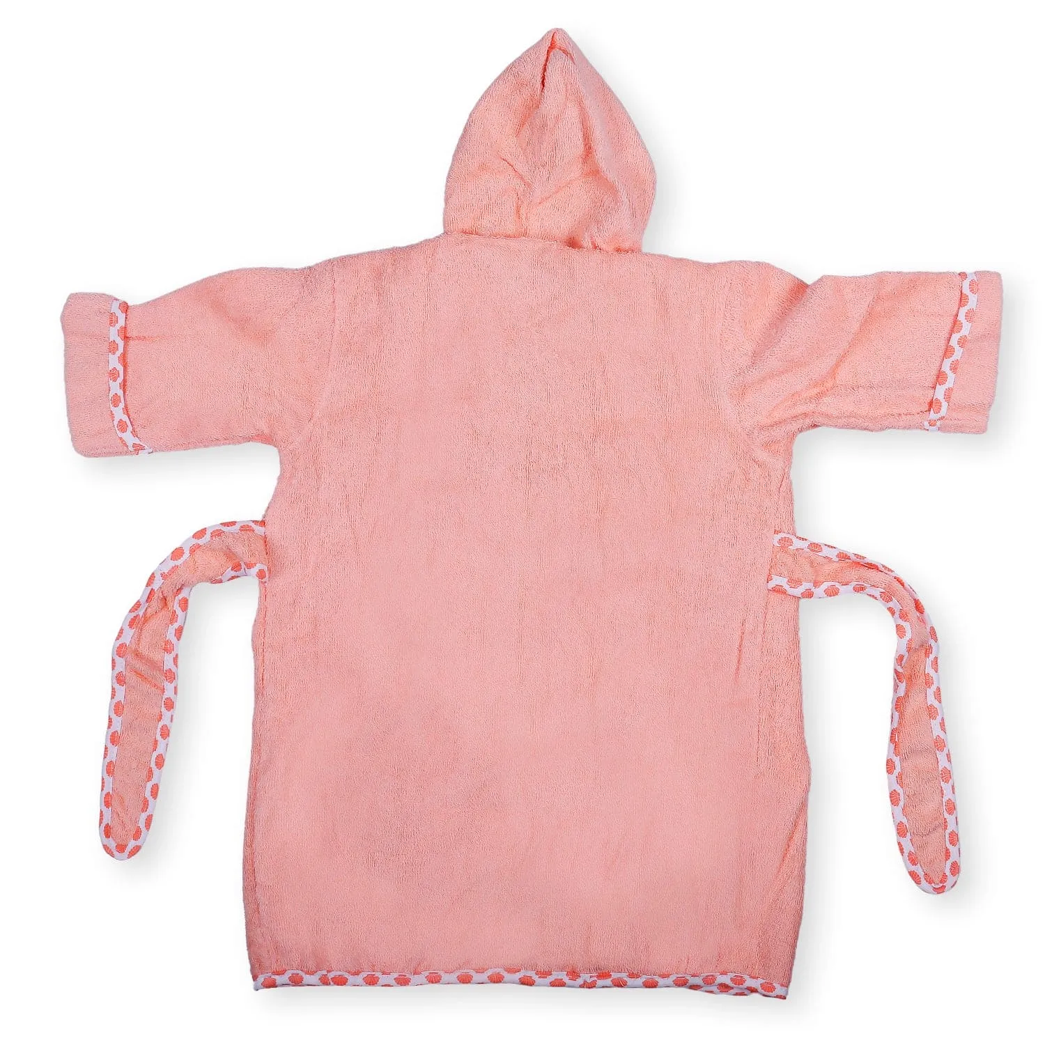 Kitty Embroidery Cotton Hooded Full Sleeves Bathrobe - Peach