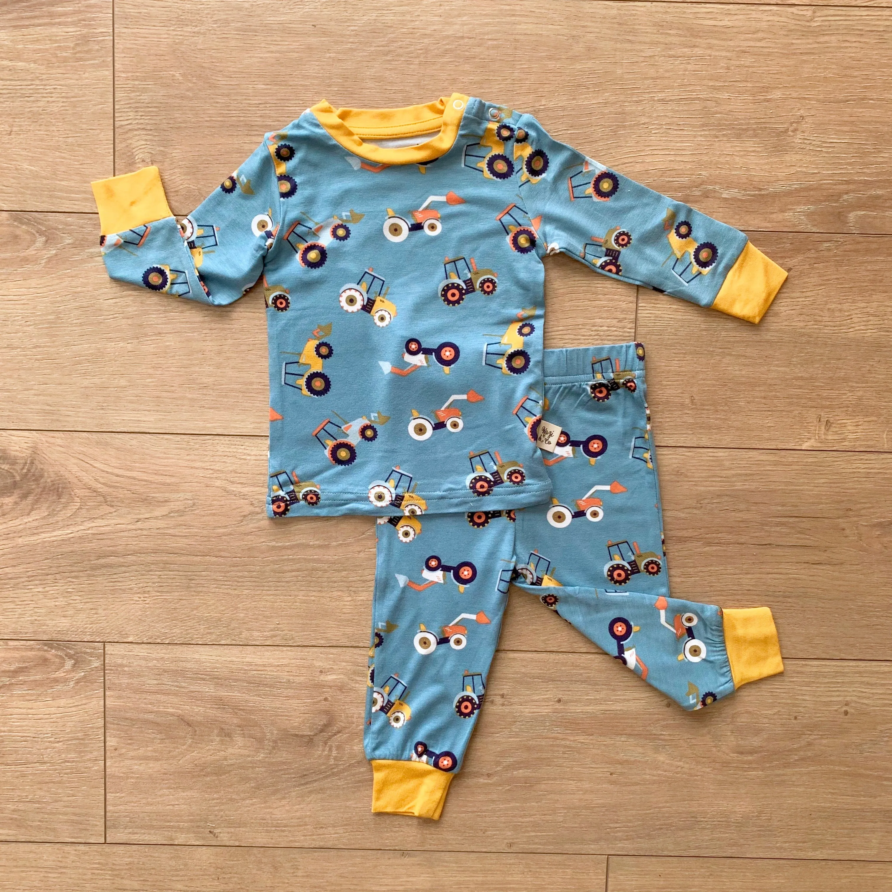 Kozi & Co Blue Tractors L/S Pajama Set with Pants