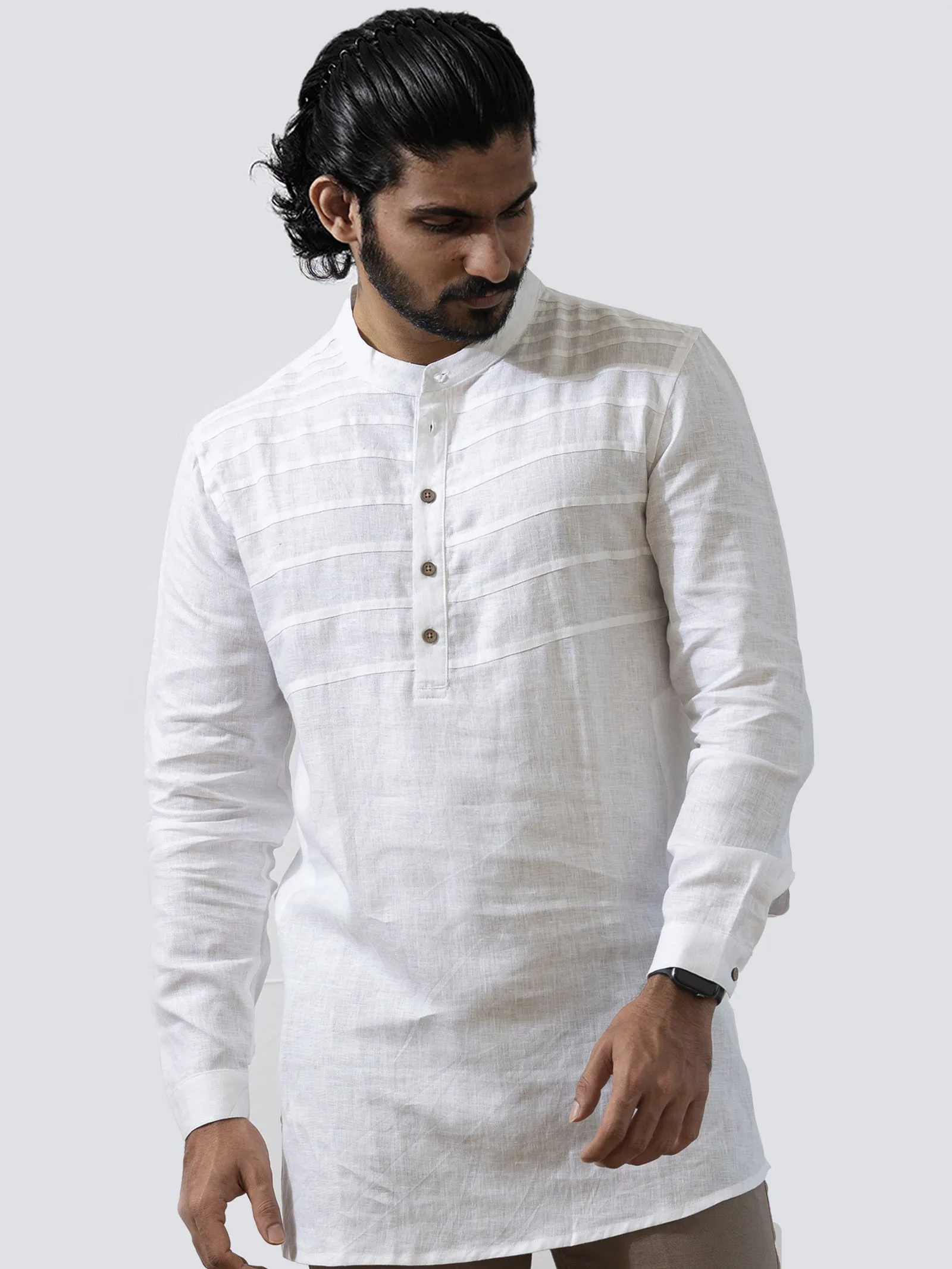 Kurta Sets - Marvel Linen Short Kurta | White