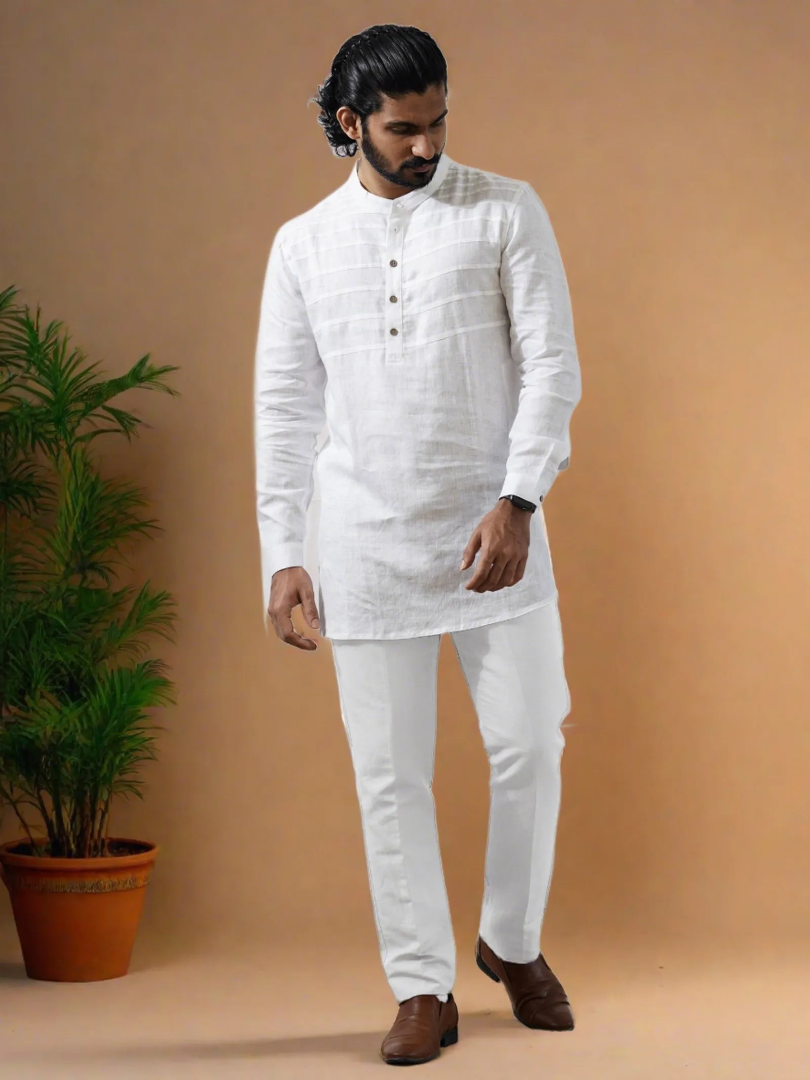 Kurta Sets - Marvel Linen Short Kurta | White