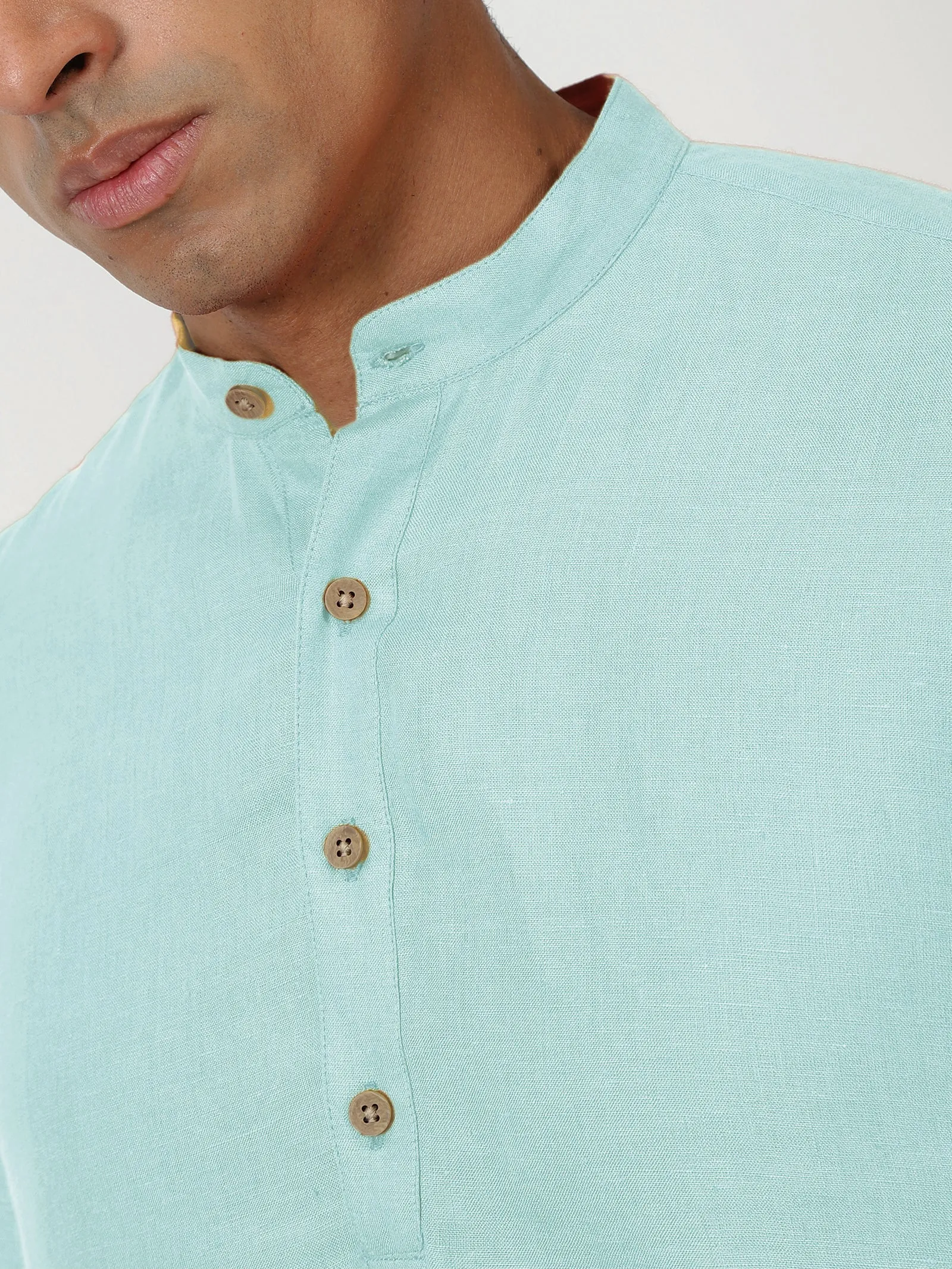 Kurta Sets - Parker Pure Linen Short Kurta | Cyan Blue