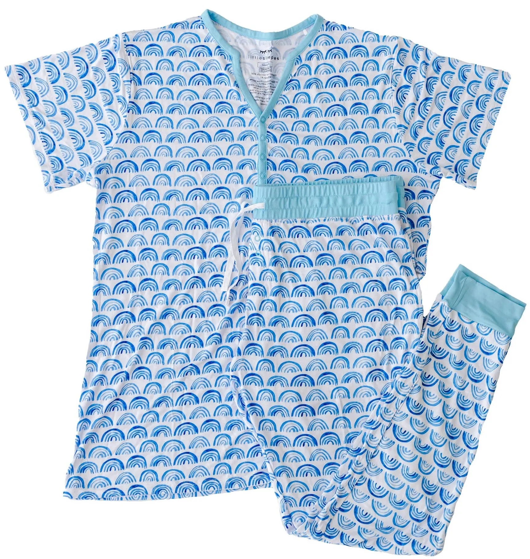 Little Sleepies Blue Rainbows Two-Piece Women's Bamboo Pajama Set