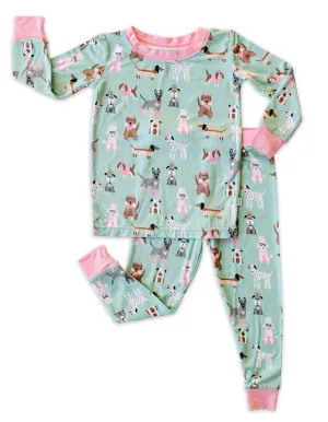 Little Sleepies Puppy Love Bamboo 2pc Pajama Set - Aqua