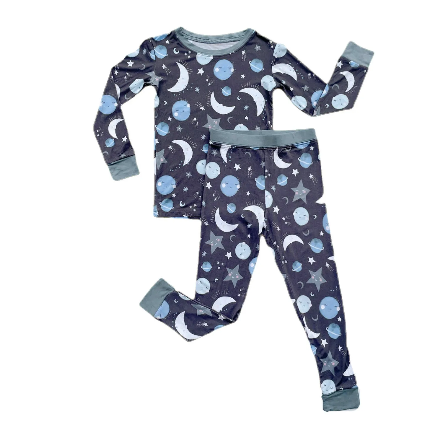 Little Sleepies To the Moon & Back Blue 2pc L/S Pajama Set