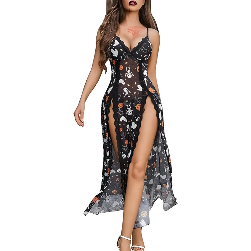 Long Sheer Nightdress With Floral Lace