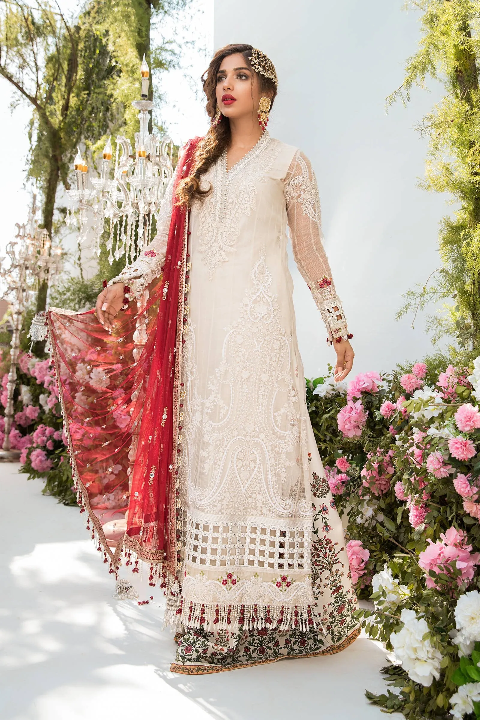 MARIA.B MBROIDERED Eid Collection 2021 – Off White and Deep Red (BD-2103)