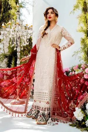 MARIA.B MBROIDERED Eid Collection 2021 – Off White and Deep Red (BD-2103)