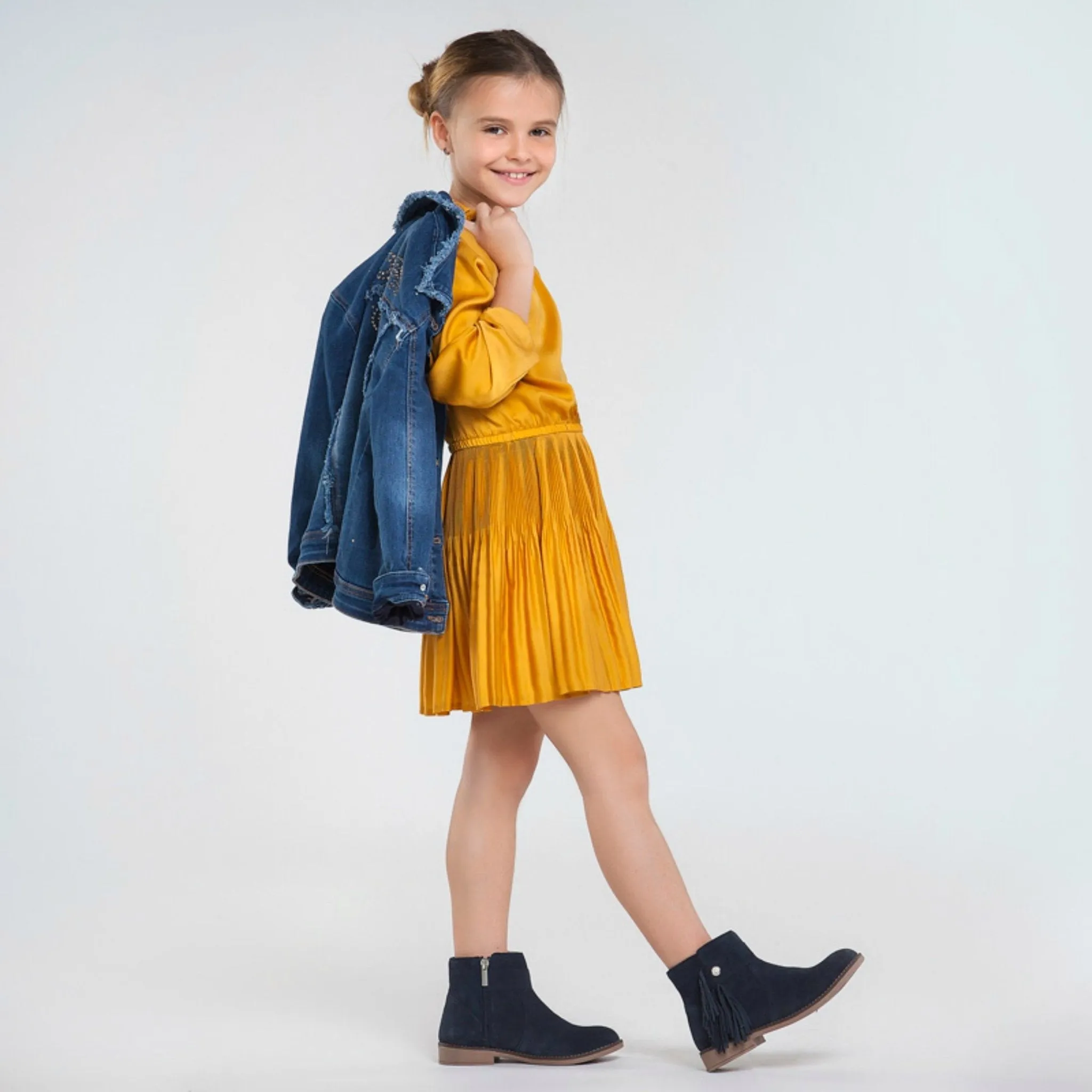 Mayoral Girls Pleated Satin Dress