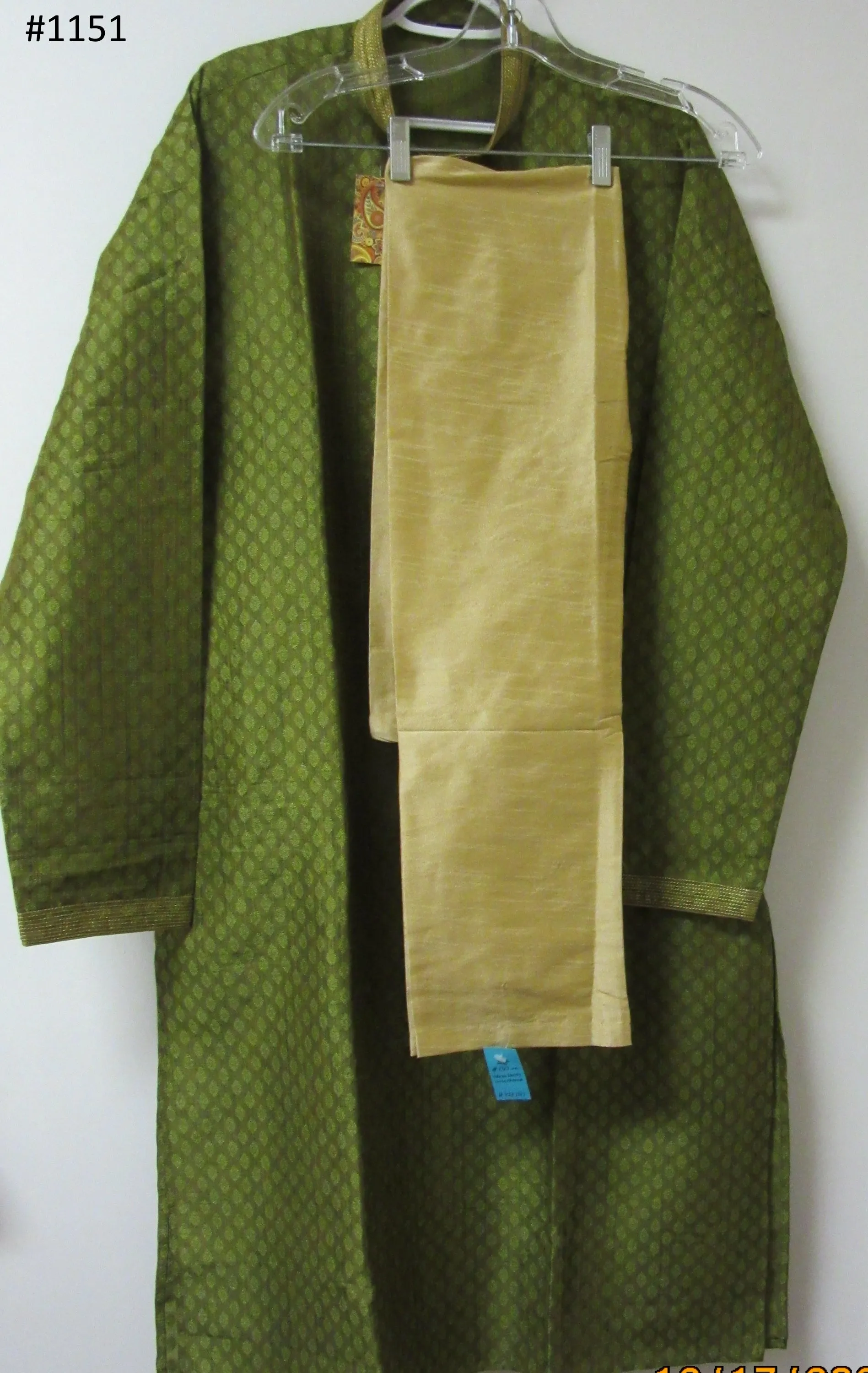 Men's 4581151 Green Dobby Kurta Pajama Set Large 42 Size