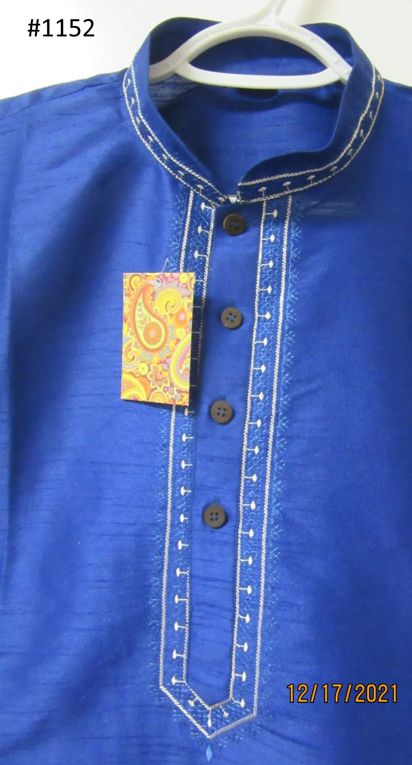 Men's 4581152 Blue Tussur Kurta Pajama Set Size Small 36