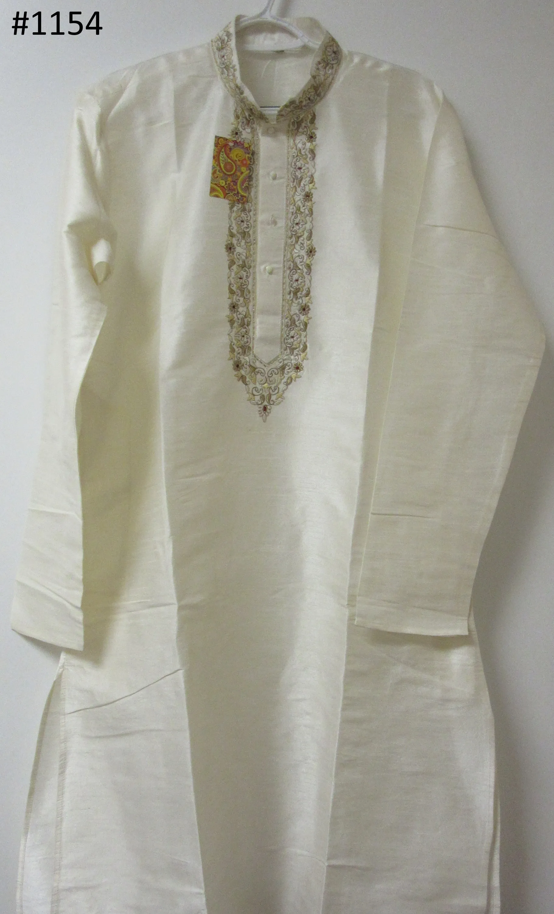 Men's 4581154 Ivory Tussur Kurta Pajama Set Size Medium 38