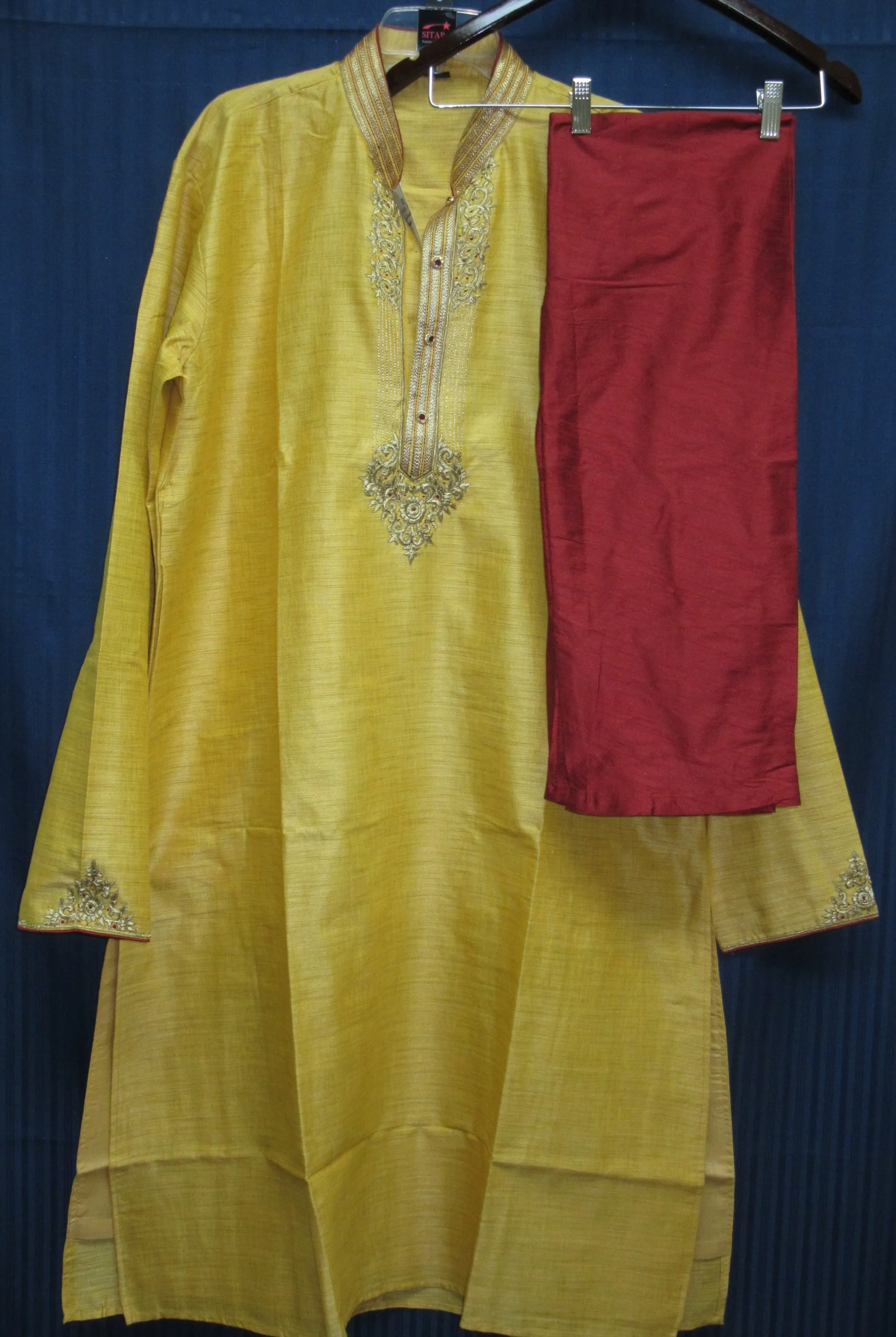 Men's 8383 Plus Size Golden Tussar Kurta Maroon Tussar Pajama Set