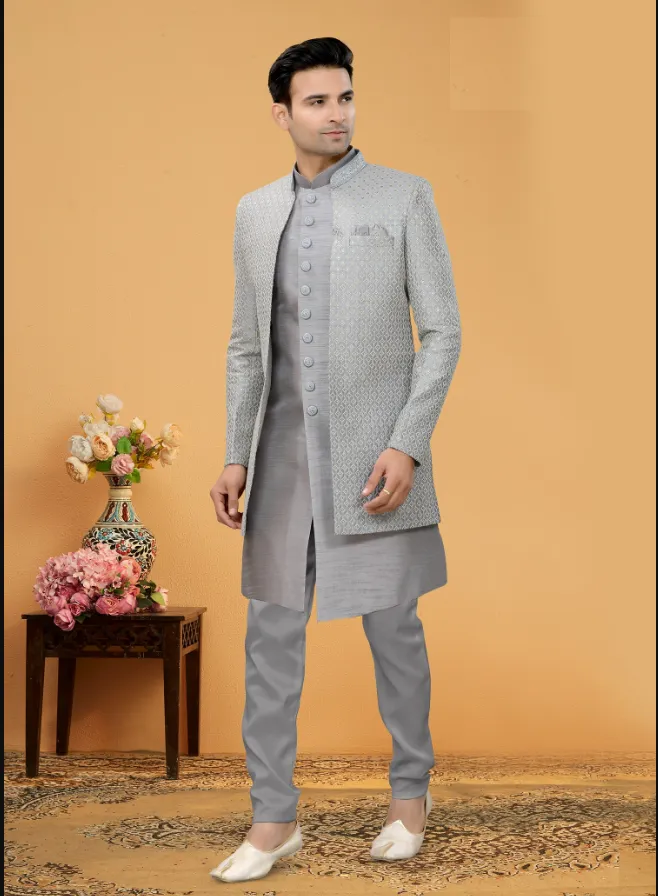 Men's Grey Indo-Western Collection - Dwija Fashion