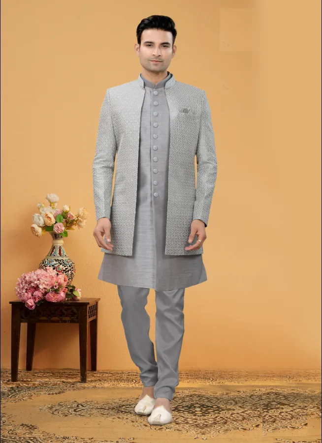 Men's Grey Indo-Western Collection - Dwija Fashion