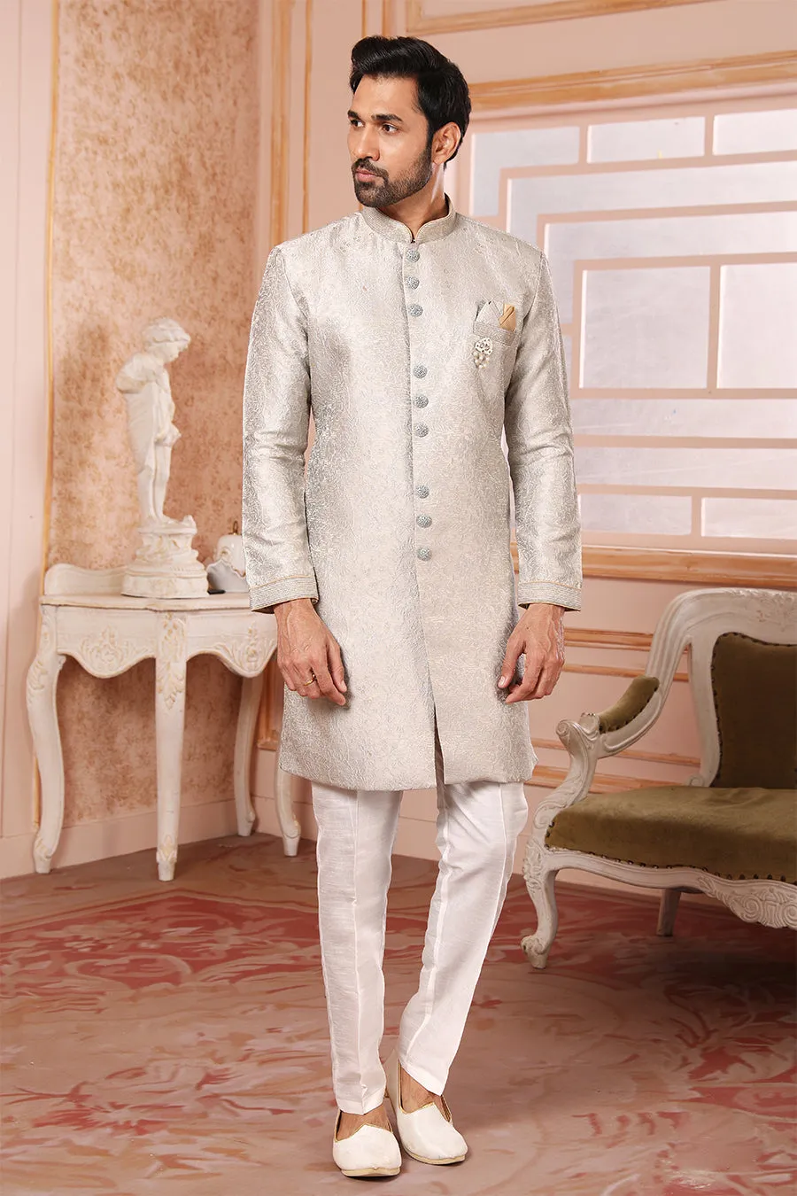 Men's Grey Indo-Western Sherwani