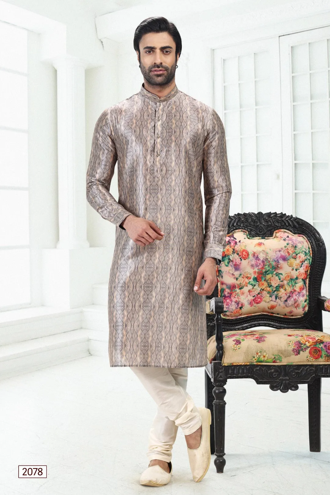 Men's Grey with Gold Kurta Pajama