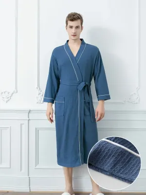 Men's Hotel Satin Kimono Robe, Slight Stretch & V-neck & Solid Color, Vacation & Gentle Style, Comfortable Sleepwear Elegant Style Bathrobe With Belt Spa Home Wear