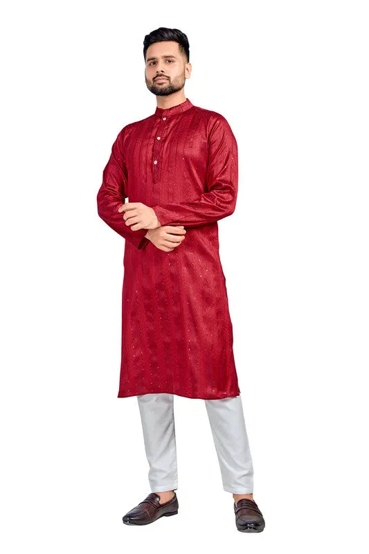 Men's Maroon Jacquard Silk Sequence Work Party Wear Kurta With Pajama  Men (Stitched ) - Aastha Fashion Men