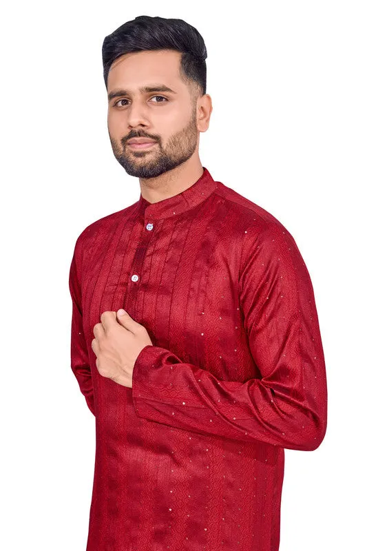 Men's Maroon Jacquard Silk Sequence Work Party Wear Kurta With Pajama  Men (Stitched ) - Aastha Fashion Men