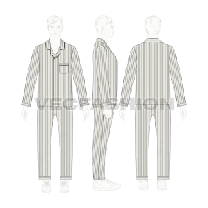 Mens Night Suit Pajama Set Flat Sketch