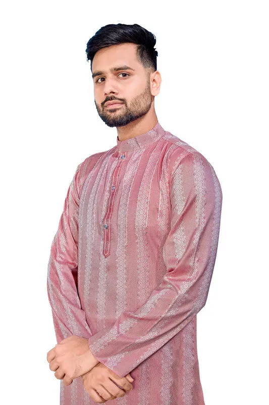 Men's Pink Jacquard Silk Sequence Work Party Wear Kurta With Pajama  Men (Stitched ) - Aastha Fashion Men