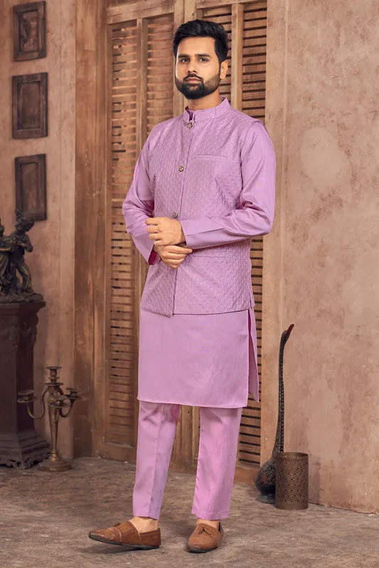 Men's Purple Banglori Silk Kurta Pajama With Embroidery Sequence Work Koti  Men (Stitched ) - Aastha Fashion Men