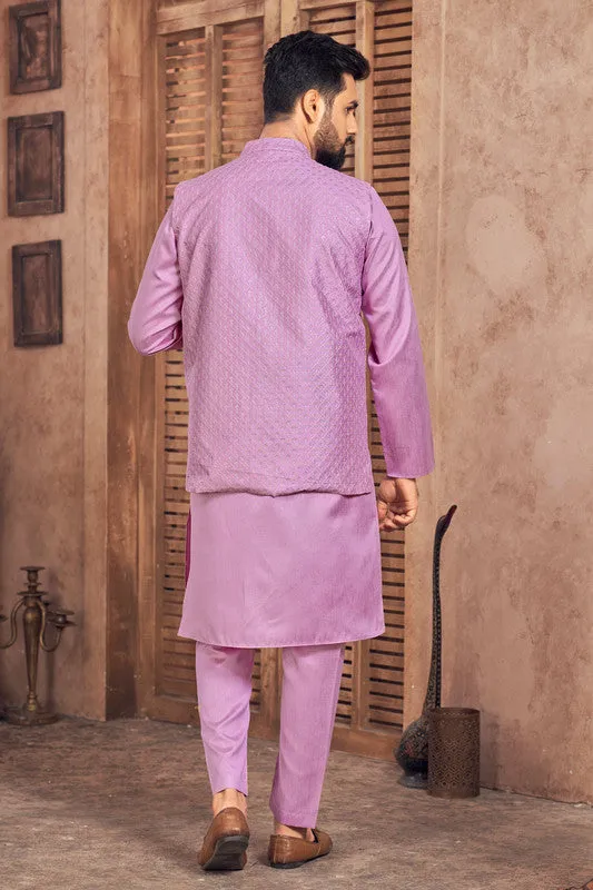 Men's Purple Banglori Silk Kurta Pajama With Embroidery Sequence Work Koti  Men (Stitched ) - Aastha Fashion Men