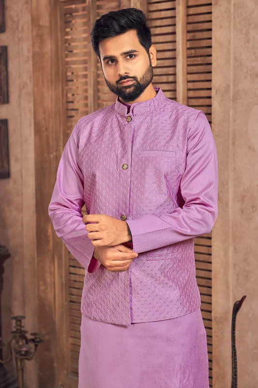 Men's Purple Banglori Silk Kurta Pajama With Embroidery Sequence Work Koti  Men (Stitched ) - Aastha Fashion Men