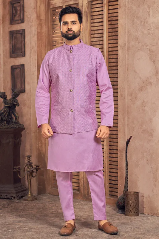 Men's Purple Banglori Silk Kurta Pajama With Embroidery Sequence Work Koti  Men (Stitched ) - Aastha Fashion Men