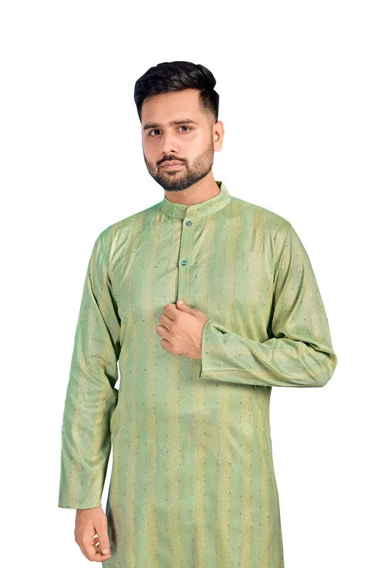 Men's Sea Green Jacquard Silk Sequence Work Party Wear Kurta With Pajama  Men (Stitched ) - Aastha Fashion Men