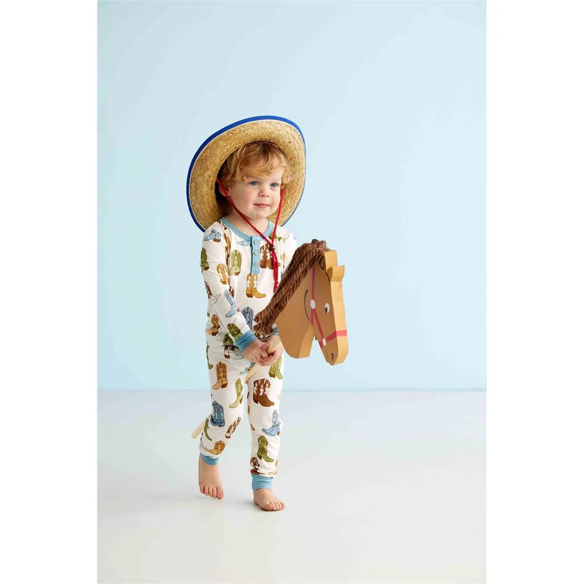 Mud Pie Blue Cowboy Boots 2pc Pajama Set