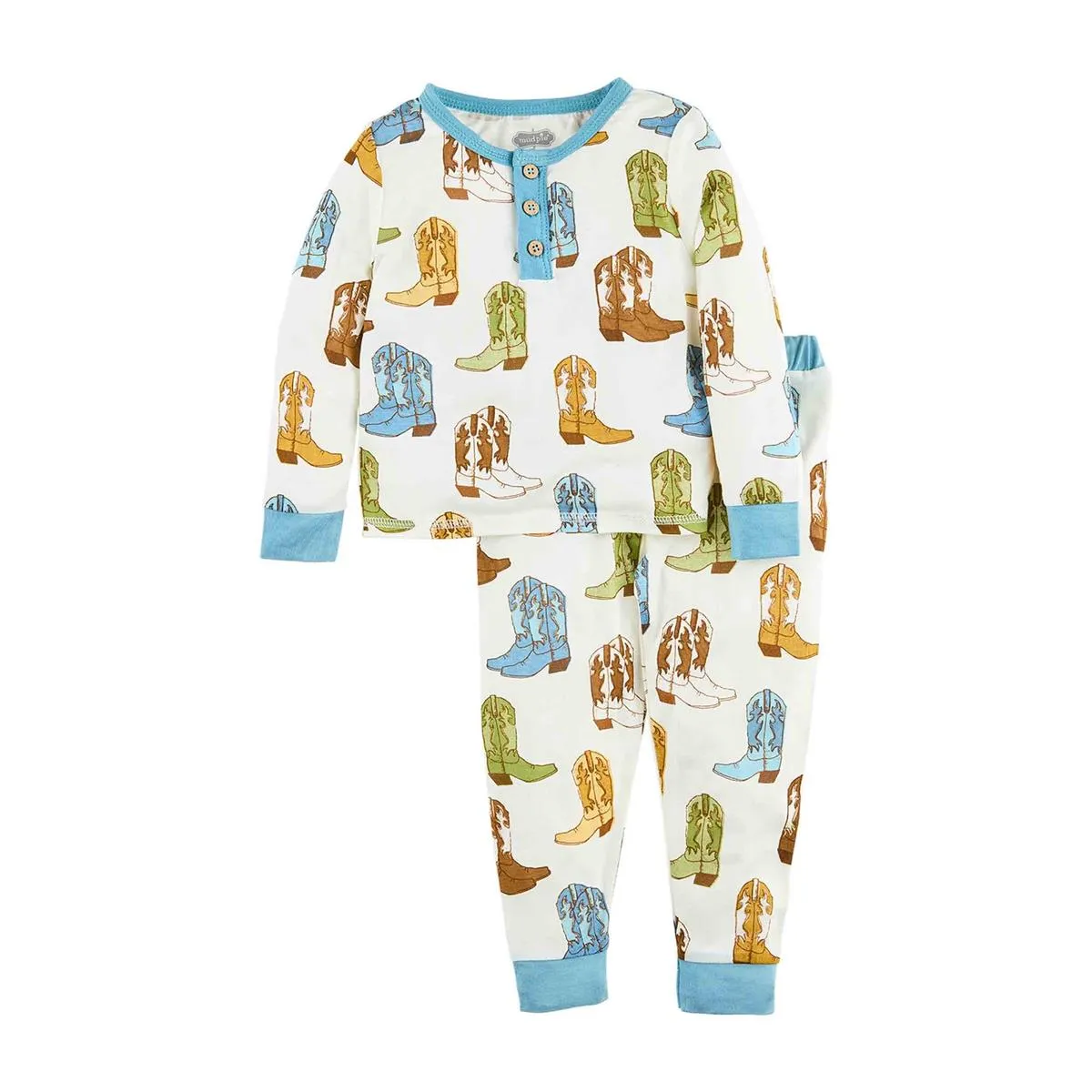 Mud Pie Blue Cowboy Boots 2pc Pajama Set