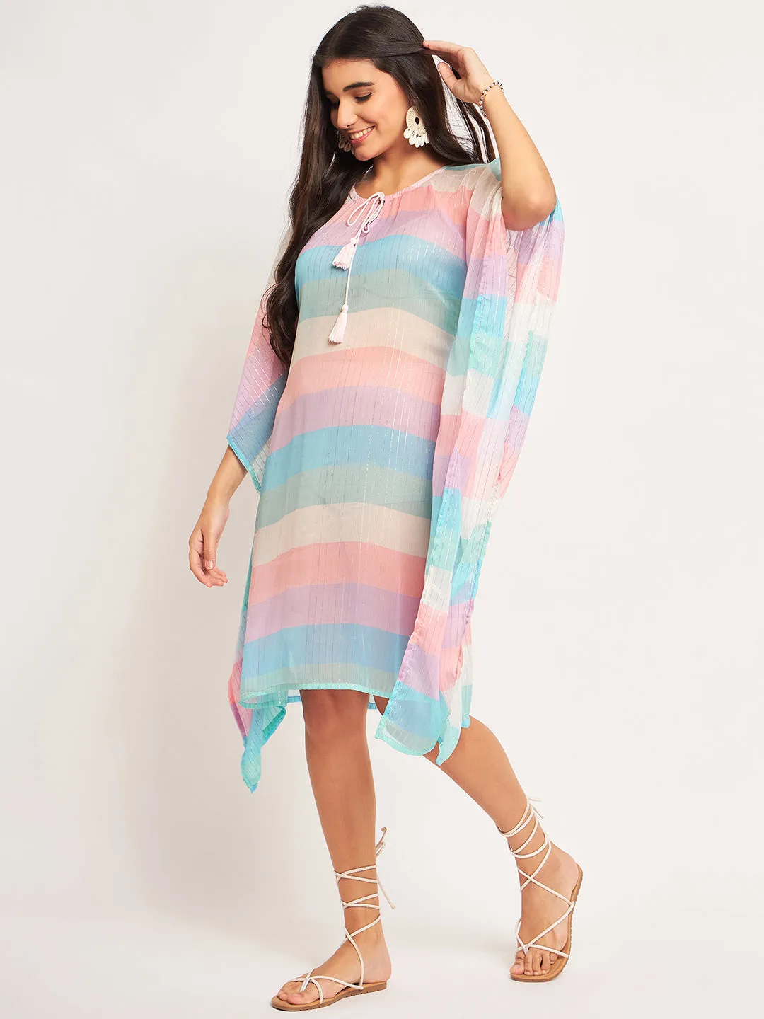 Multicolor Lurex Resort Cover-Up Kaftan