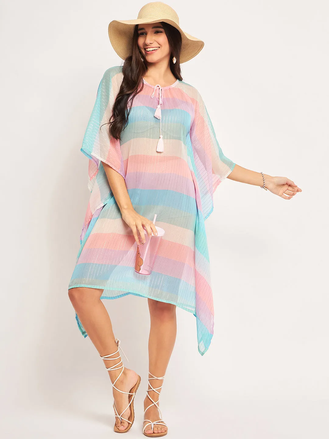 Multicolor Lurex Resort Cover-Up Kaftan