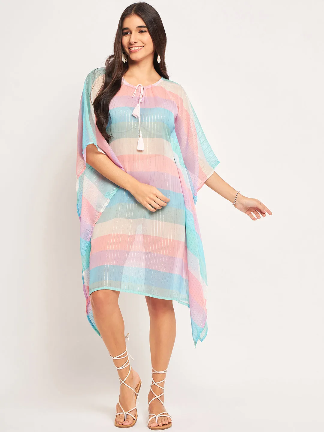 Multicolor Lurex Resort Cover-Up Kaftan