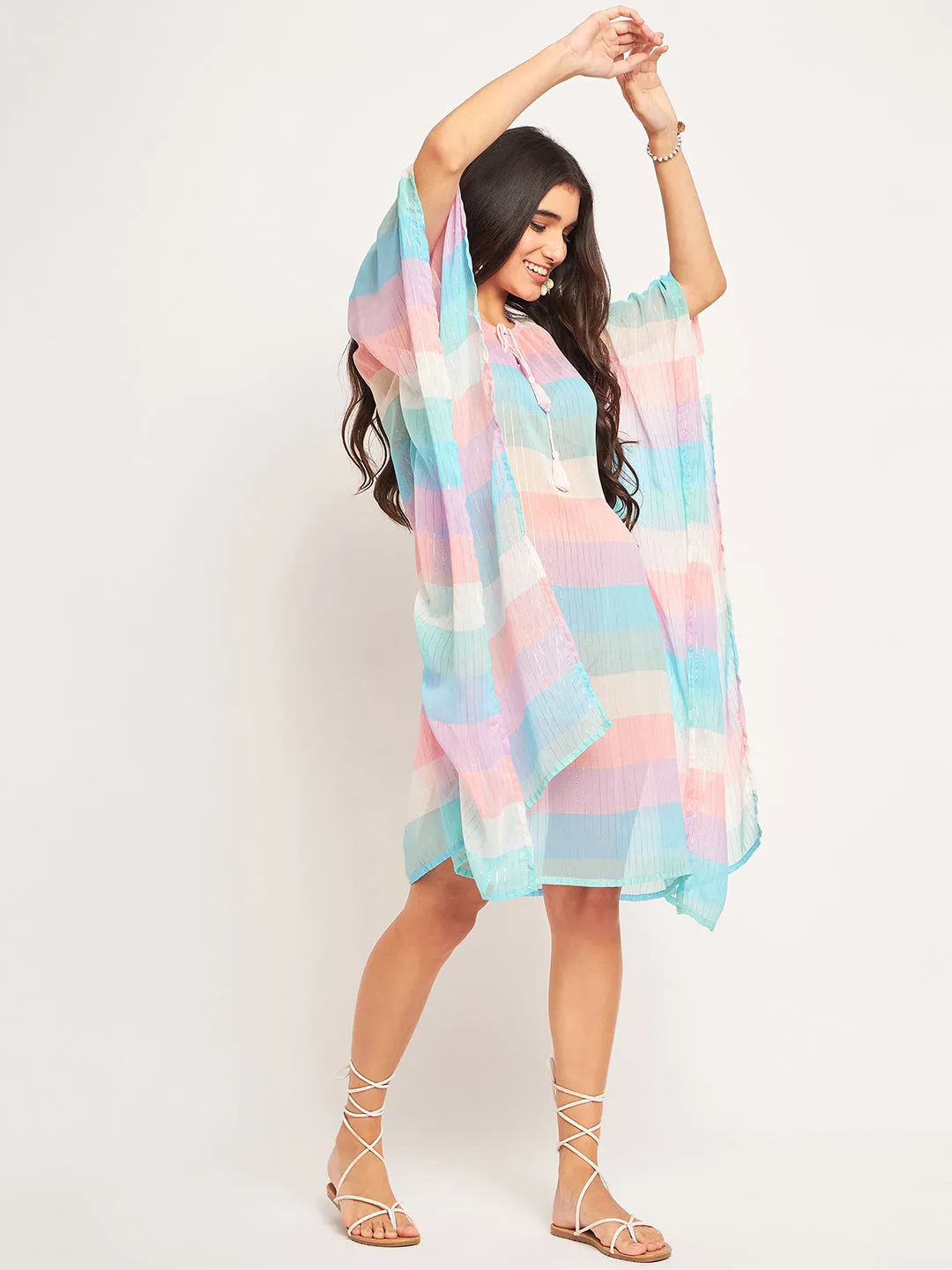 Multicolor Lurex Resort Cover-Up Kaftan