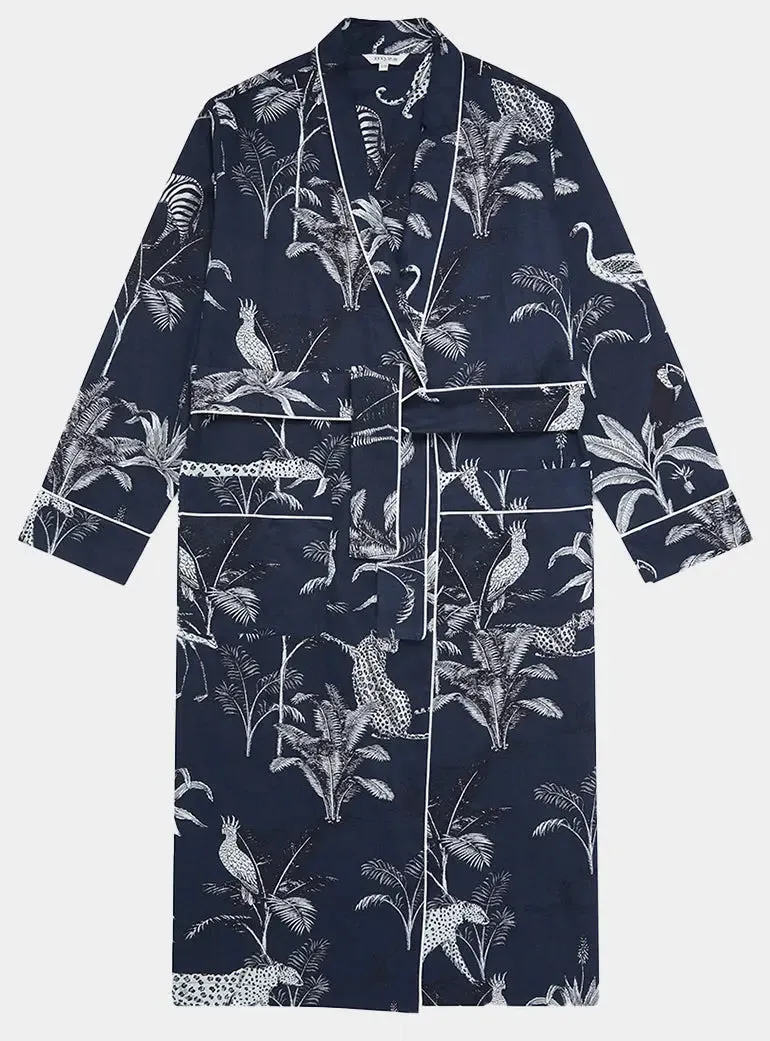 Navy Botanical Jungle Organic Cotton Robe